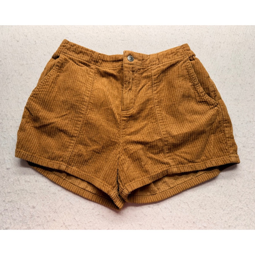RVCA Women Brown Corduroy High Waisted Shorts Size 10 Cotton Ginger Pocket
